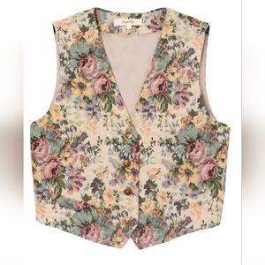 Simple Retro Floral Button-Up Vest - Multicolor